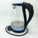 Чайник електричний скляний Rainberg RB-914, прозорий чайник з підсвічуванням. Колір: блакитний